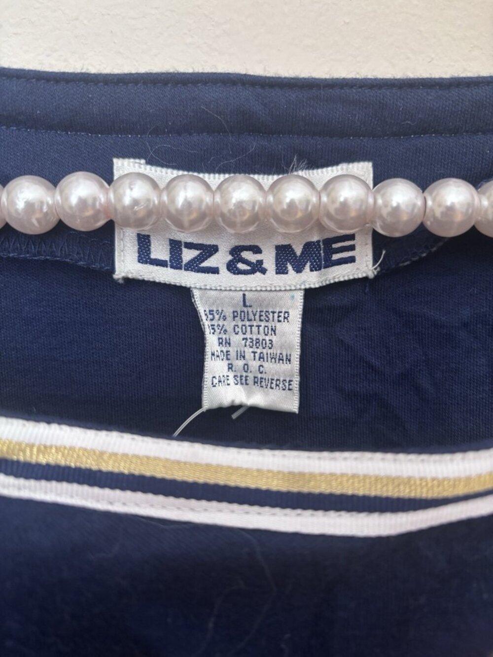 Vintage NWT Liz & Me Size L Blue Nautical Top Long Sleeve Anchor Sailor - Picture 4 of 5
